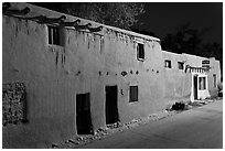 Oldest house in the US at night. Santa Fe, New Mexico, USA (black and white)