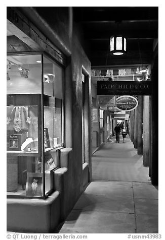 Gallery and columns by night. Santa Fe, New Mexico, USA (black and white)