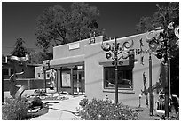 Art gallery and modern sculptures. Santa Fe, New Mexico, USA (black and white)
