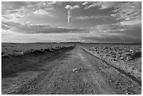 Unpaved road leading to Chaco Canyon. Chaco Culture National Historic Park, New Mexico, USA ( black and white)