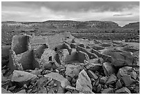 Great house, Pueblo Bonito. Chaco Culture National Historic Park, New Mexico, USA ( black and white)