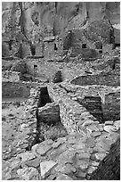 Ancient Pueblo Bonito ruins. Chaco Culture National Historic Park, New Mexico, USA ( black and white)