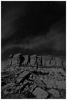 Stars over cliff. Chaco Culture National Historic Park, New Mexico, USA (black and white)