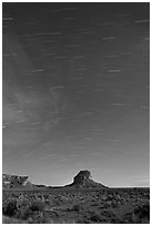 Star trails over Fajada Butte. Chaco Culture National Historic Park, New Mexico, USA ( black and white)
