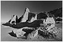 Pueblo Bonito, early morning. Chaco Culture National Historic Park, New Mexico, USA (black and white)