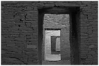 Ancient masonery walls and doors. Chaco Culture National Historic Park, New Mexico, USA (black and white)