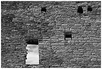 Masonery wall with openings. Chaco Culture National Historic Park, New Mexico, USA (black and white)