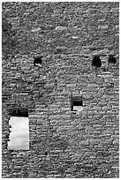 Sky seen from masonery wall windows. Chaco Culture National Historic Park, New Mexico, USA (black and white)
