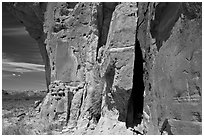 Canyon walls with petroglyphs. Chaco Culture National Historic Park, New Mexico, USA (black and white)
