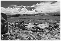 Pueblo Bonito from above. Chaco Culture National Historic Park, New Mexico, USA ( black and white)