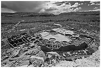 Ancient pueblo complex layout seen from above. Chaco Culture National Historic Park, New Mexico, USA ( black and white)