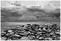 Wall and Fajada Butte, afternoon. Chaco Culture National Historic Park, New Mexico, USA ( black and white)