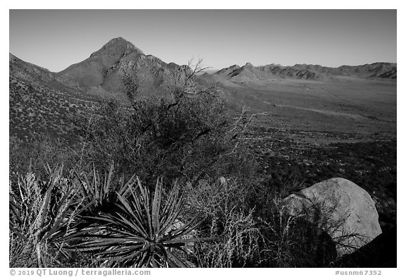 Baylor Peak rising above the desert. Organ Mountains Desert Peaks National Monument, New Mexico, USA (black and white)