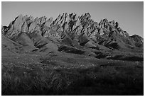 Organ Needles at sunset. Organ Mountains Desert Peaks National Monument, New Mexico, USA ( black and white)
