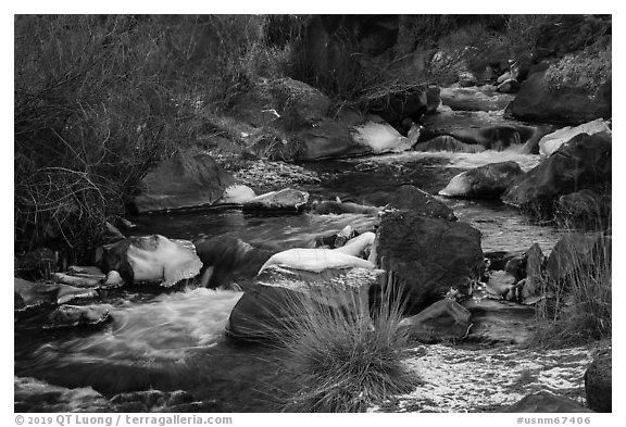 Stream in winter. Rio Grande Del Norte National Monument, New Mexico, USA (black and white)