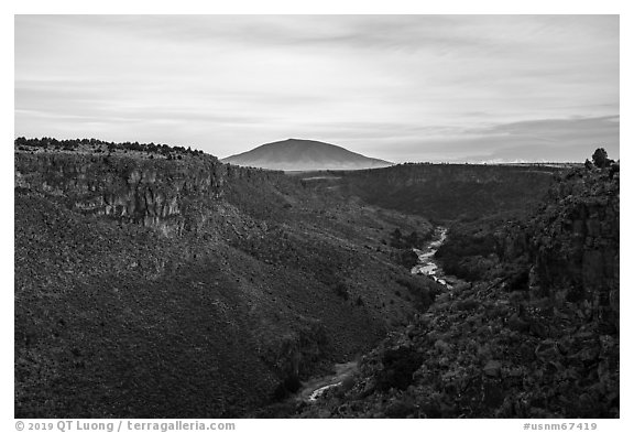 Rio Grande Gorge and Ute Mountain. Rio Grande Del Norte National Monument, New Mexico, USA (black and white)