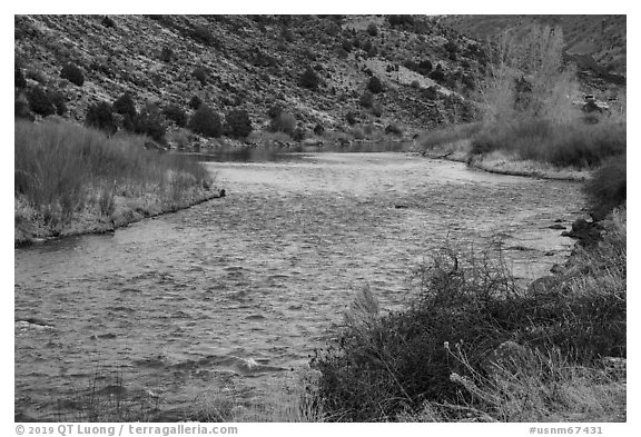 Rio Grande River in winter. Rio Grande Del Norte National Monument, New Mexico, USA (black and white)