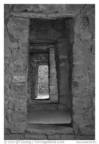 Chacoan doors, West Ruin. Aztek Ruins National Monument, New Mexico, USA (black and white)