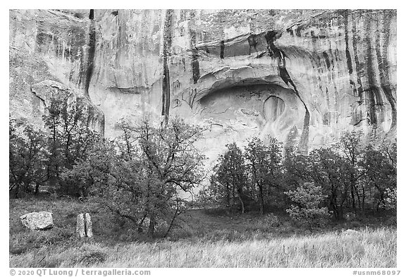Cliff with water spillway marks. El Morro National Monument, New Mexico, USA (black and white)