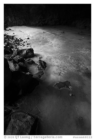 Lava tube with perennial ice. El Malpais National Monument, New Mexico, USA (black and white)