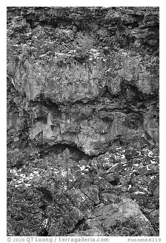 Lava cliff with tube entrance. El Malpais National Monument, New Mexico, USA (black and white)