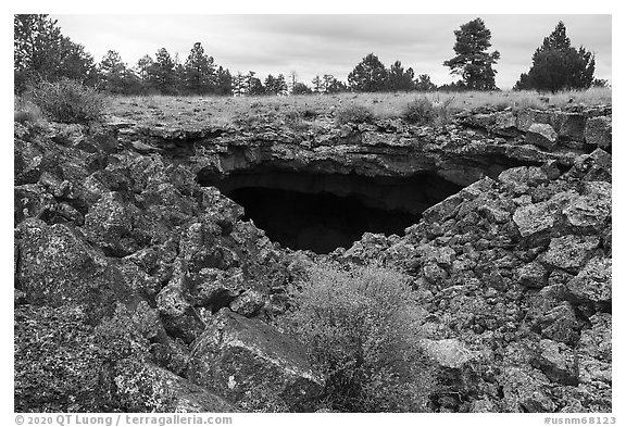 Cave entrance. El Malpais National Monument, New Mexico, USA (black and white)