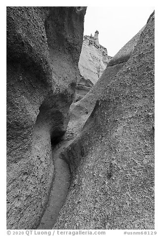 Slot canyon and tent rocks. Kasha-Katuwe Tent Rocks National Monument, New Mexico, USA (black and white)