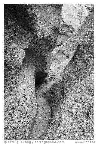 Slot canyon carved in Peralta Tuff. Kasha-Katuwe Tent Rocks National Monument, New Mexico, USA (black and white)