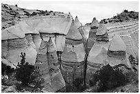 Cone shaped rock formations. Kasha-Katuwe Tent Rocks National Monument, New Mexico, USA ( black and white)