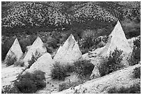 White pyramidal rocks. Kasha-Katuwe Tent Rocks National Monument, New Mexico, USA ( black and white)
