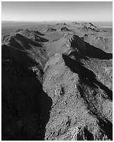 Aerial view of valley in Dona Ana Mountains. Organ Mountains Desert Peaks National Monument, New Mexico, USA ( black and white)