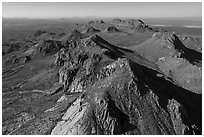 Aerial view of Dona Ana Peak. Organ Mountains Desert Peaks National Monument, New Mexico, USA ( black and white)