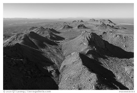 Aerial view of Dona Ana Mountains. Organ Mountains Desert Peaks National Monument, New Mexico, USA (black and white)