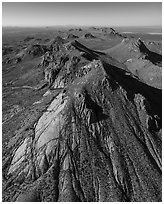 Aerial view of Dona Ana peaks of monzonite porphyry. Organ Mountains Desert Peaks National Monument, New Mexico, USA ( black and white)
