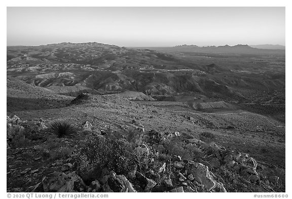 Robledo Mountains and Dona Anna Mountains from Picacho Mountain. Organ Mountains Desert Peaks National Monument, New Mexico, USA (black and white)