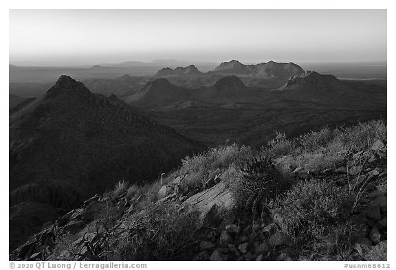 Dona Ana Mountains from Dona Ana Peak. Organ Mountains Desert Peaks National Monument, New Mexico, USA (black and white)