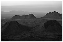 Cluster of Dona Ana mountains peaks at sunset. Organ Mountains Desert Peaks National Monument, New Mexico, USA ( black and white)