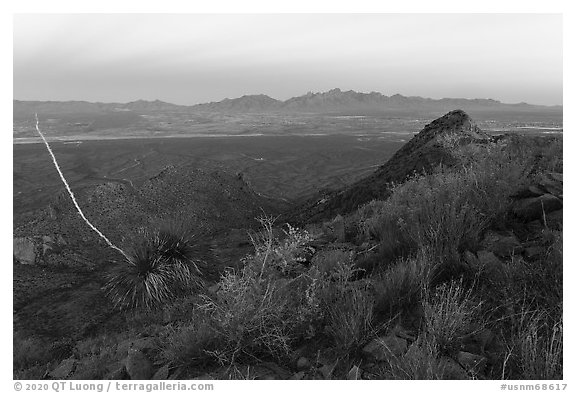 Organ Mountains from Dona Ana Peak at sunset. Organ Mountains Desert Peaks National Monument, New Mexico, USA (black and white)