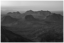 Cluster of peaks from the summit of Dona Ana Park. Organ Mountains Desert Peaks National Monument, New Mexico, USA ( black and white)