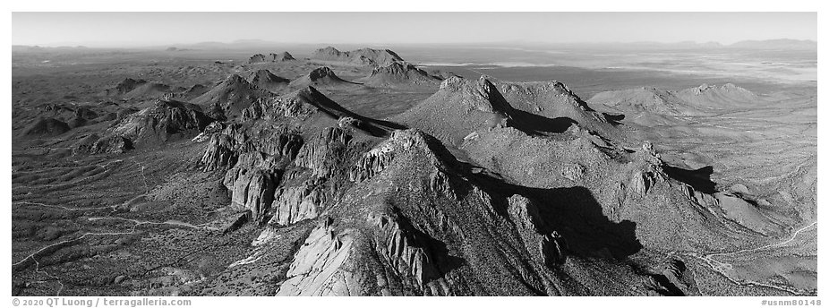 Dona Ana Mountains with monzonite porphyry peaks. Organ Mountains Desert Peaks National Monument, New Mexico, USA (black and white)