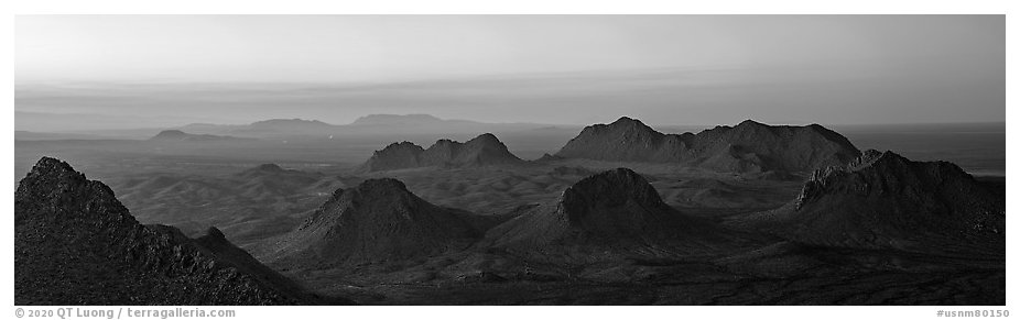 Cluster of desert peaks, Dona Ana Mountains. Organ Mountains Desert Peaks National Monument, New Mexico, USA (black and white)