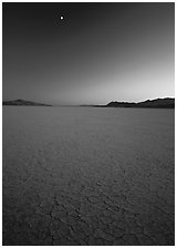 Playa and moon, sunset, Black Rock Desert. Nevada, USA ( black and white)