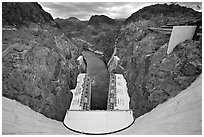 Dam, power plant and Black Canyon. Hoover Dam, Nevada and Arizona (black and white)
