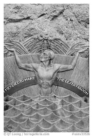 Memorial in Art Deco style to accident victims during the construction. Hoover Dam, Nevada and Arizona (black and white)