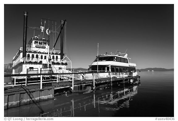 Tour boats, South Lake Tahoe, Nevada. USA (black and white)