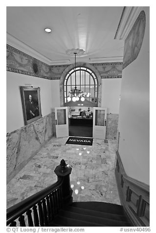 Office of the governor seen from staircase inside Nevada State Capitol. Carson City, Nevada, USA