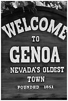 Nevada oldest town sign. Genoa, Nevada, USA (black and white)
