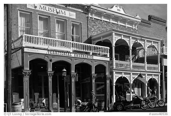 Territorial enterprise historical building. Virginia City, Nevada, USA (black and white)