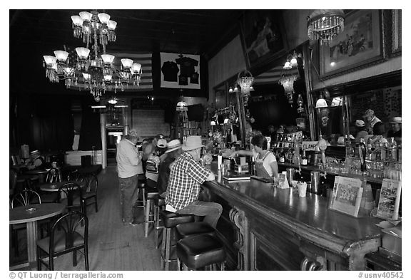 Inside old saloon. Virginia City, Nevada, USA (black and white)