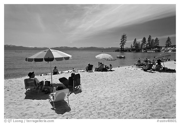 Sandy beach on East shore, Lake Tahoe-Nevada State Park, Nevada. USA (black and white)